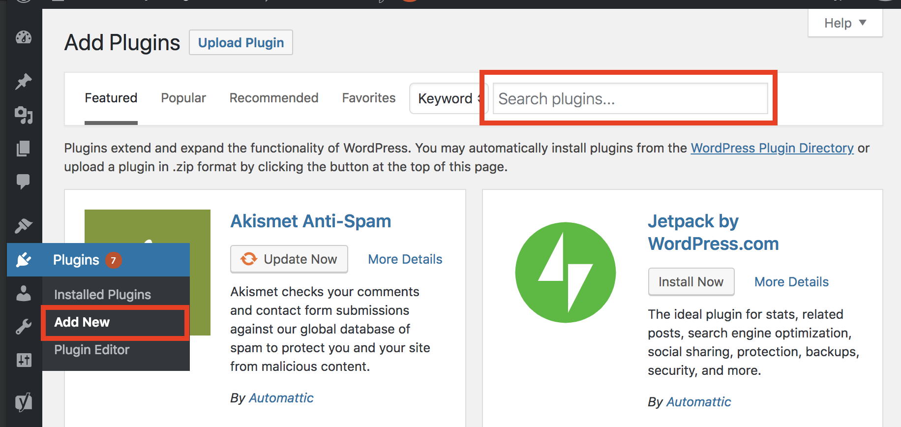 Navigate to Plugins > Add Plugin in your WordPress admin